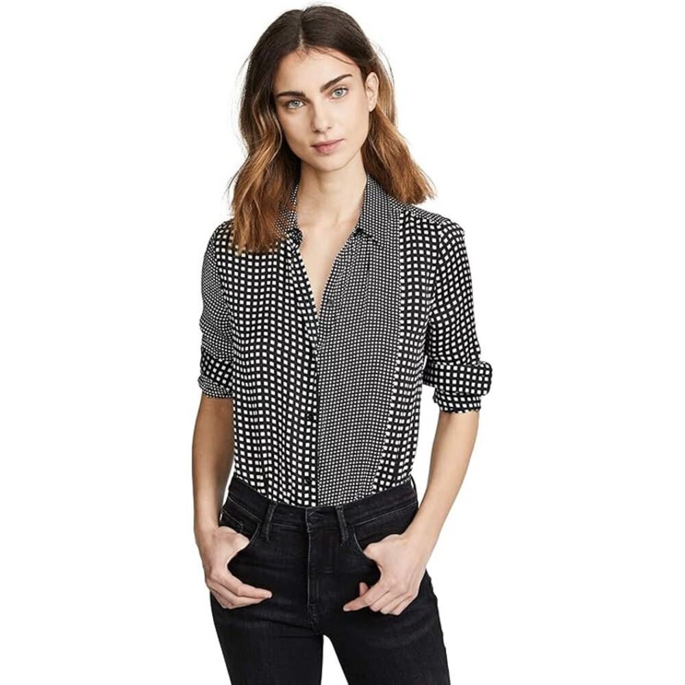 Equipment Essential Blouse in Black White Check Print Sz XS